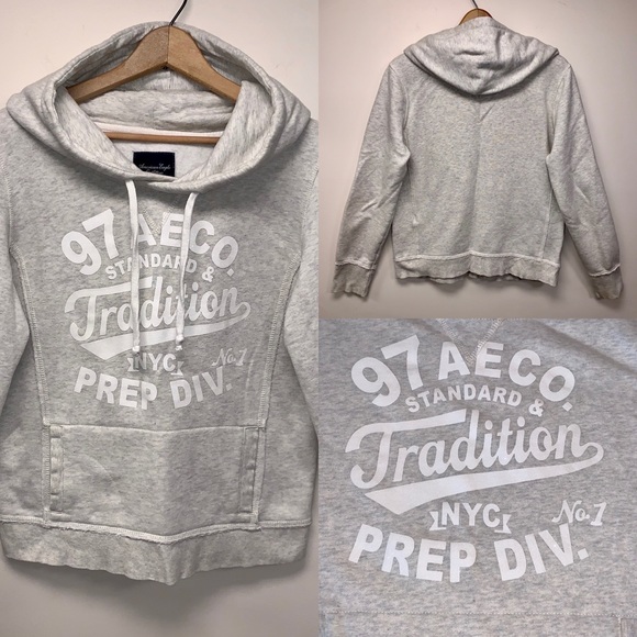AEO Heather Gray Hoodie With Raw Edge Seems - Picture 2 of 9